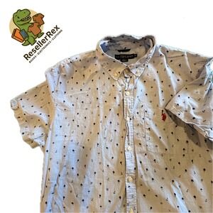 US Polo Assn Mens XL Short Sleeve Button Down Shirt Palm Tree Anchor Print Blue